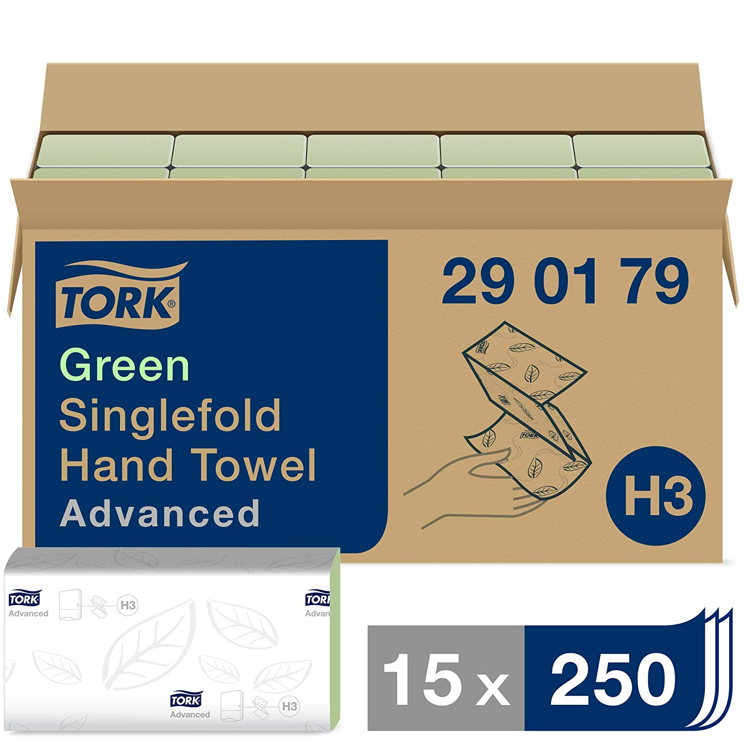 Tork skladané papierové utierky ZZ, Advanced, zelené, 2 vrstvy, 3750 ks v kartóne, 15 balíkov po 250 ks