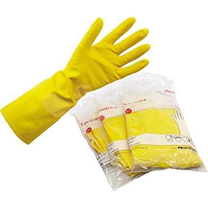 Vileda Contract latexové rukavice, flockované, žlté, veľkosť M