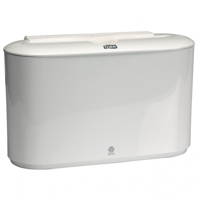 Tork zásobník na skladané papierové utierky Interfold/Multifold, biely plast, malý, prenosný, systém H2