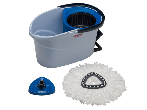 Vileda UltraSpin Mini 10 l starter upravovací set - vedro 10 l s rotačným lisom, trojuholníkový držiak mopu, mop, SET BEZ NÁSADY
