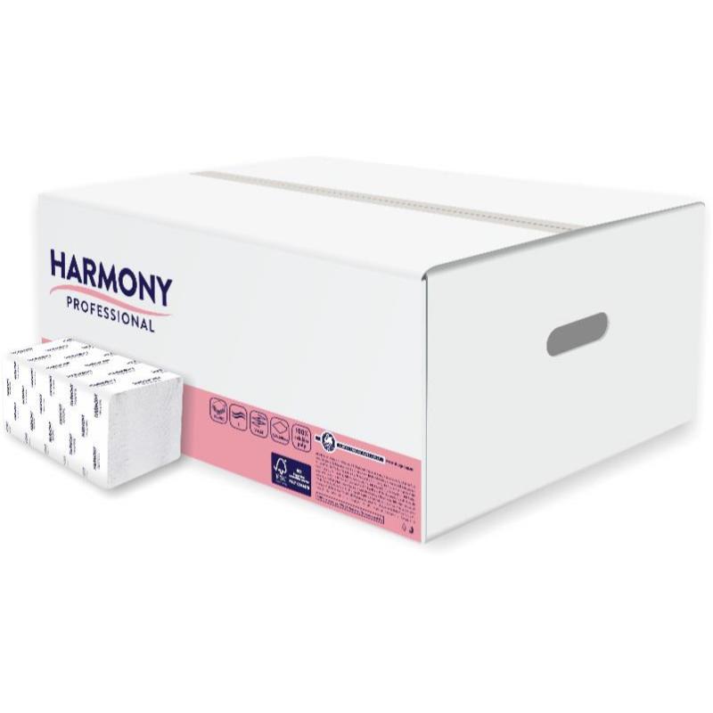 SHP Harmony Professional skladané papierové utierky ZZ, biela, 2 vrstvy, 4000 ks v kartóne, 20 balíkov po 200 ks