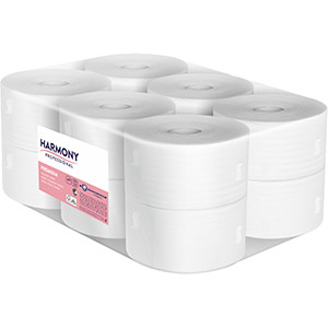 SHP Harmony Professional Mini Jumbo toaletný papier v kotúči, Premium, biely, 2 vrstvy, dĺžka 117,5m, 12 ks v balení