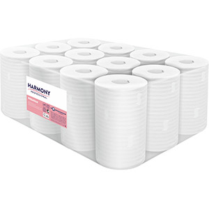 SHP Harmony Professional papierové utierky mini v kotúči so stredovým odvíjaním biela, 2 vrstvy, dĺžka 55 m, 12 ks v balení