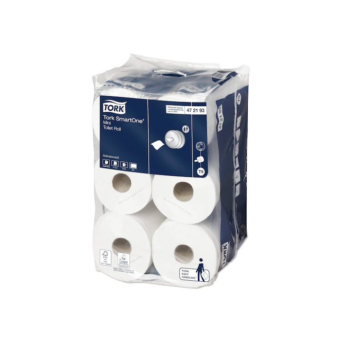 Tork SmartOne mini toaletný papier v kotúči, Advanced, biely, 2 vrstvy, dĺžka 111,6m, 12 ks v kartóne, 48 kartónov paleta, systém T9