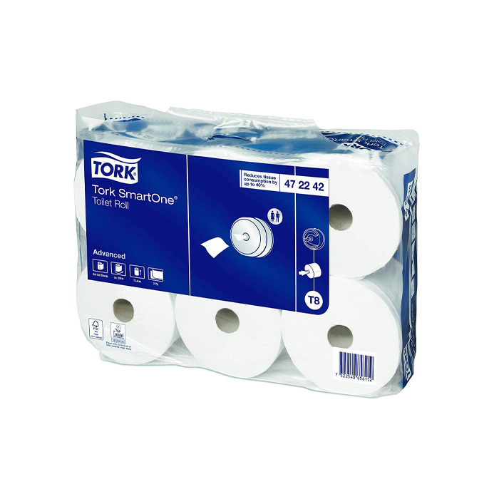 Tork SmartOne toaletný papier v kotúči, Advanced, biely, 2 vrstvy, dĺžka 207m, 6 ks v kartóne