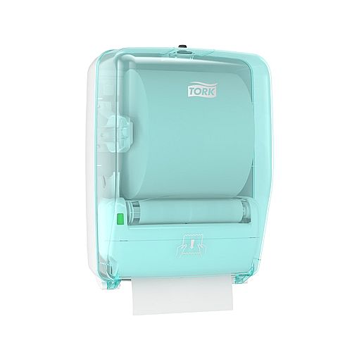 Tork utesnený zásobník na papierové utierky v kotúči, tyrkysový/biely plast, vodeodolný, systém W6