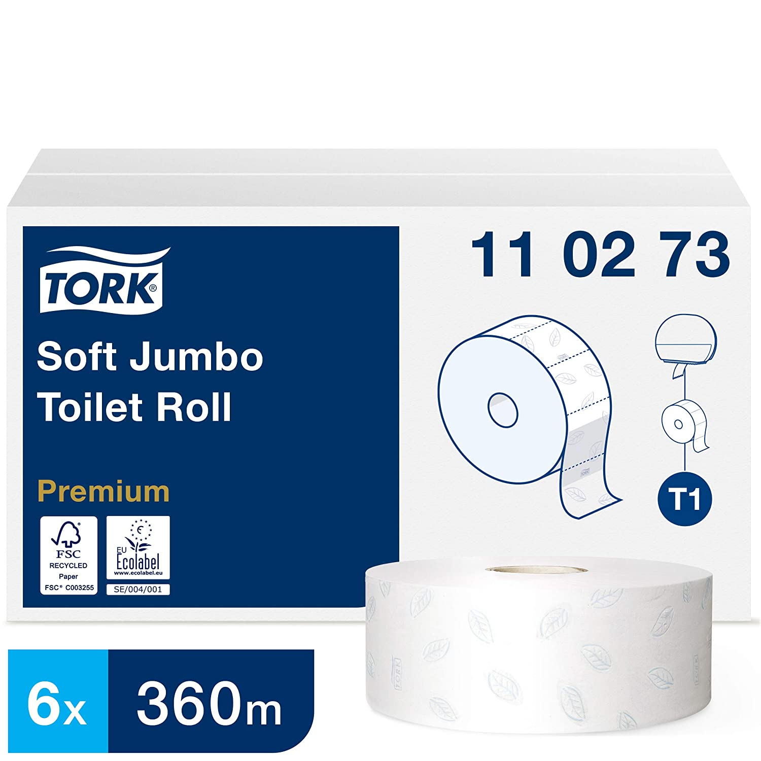 Tork Jumbo toaletný papier v kotúči, Premium, jemný, biely, 2 vrstvy, dĺžka 360m, 6 ks v kartóne
