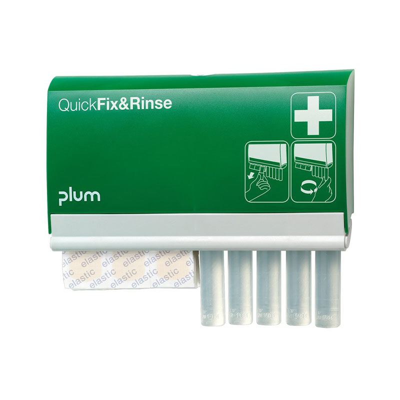 Plum QuickFix & Rinse dávkovač náplastí a očná sprcha (45 ks elast. náplastí a 5 ampuliek na výplach očí)