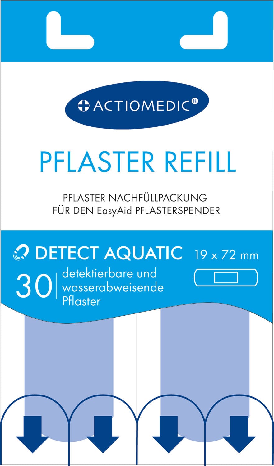 Actiomedic DETECT AQUATIC detekovateľná vodeodolná modrá náplasť na rany - náhradné balenie 30 ks – Obrázok 2