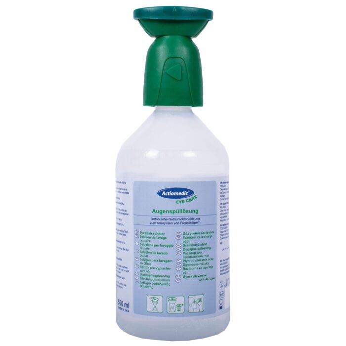 Actiomedic EYE CARE fľaša na výplach očí s roztokom 0,9% chloridu sodného 500 ml