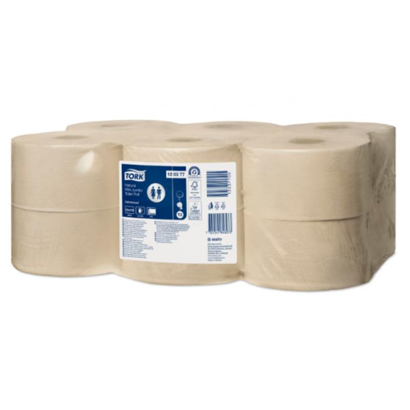 Tork Mini Jumbo toaletný papier v kotúči, Advanced, natural, 2 vrstvy, dĺžka 170m, 12 ks v kartóne