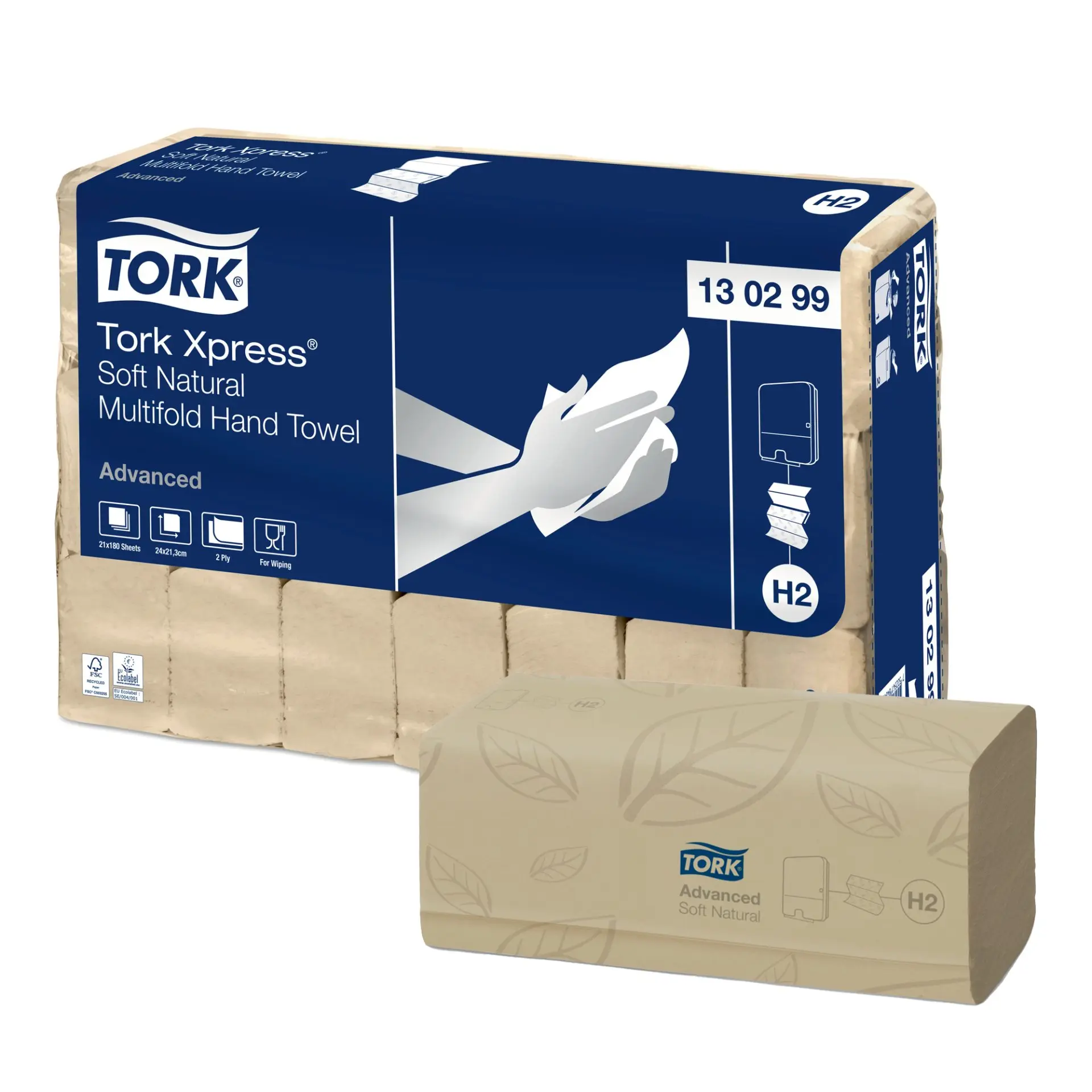 Tork skladané papierové utierky Interfold/Multifold, Advanced, natural, 2 vrstvy, 3780 ks v kartóne, 21 balíkov po 180 ks