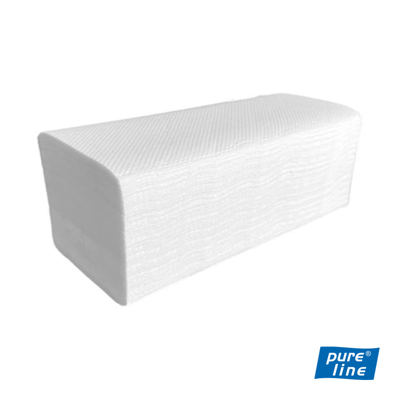 PURELINE skladané papierové utierky ZZ, biele, 2 vrstvy, 3000 ks v kartóne, 20 balíkov po 150 ks
