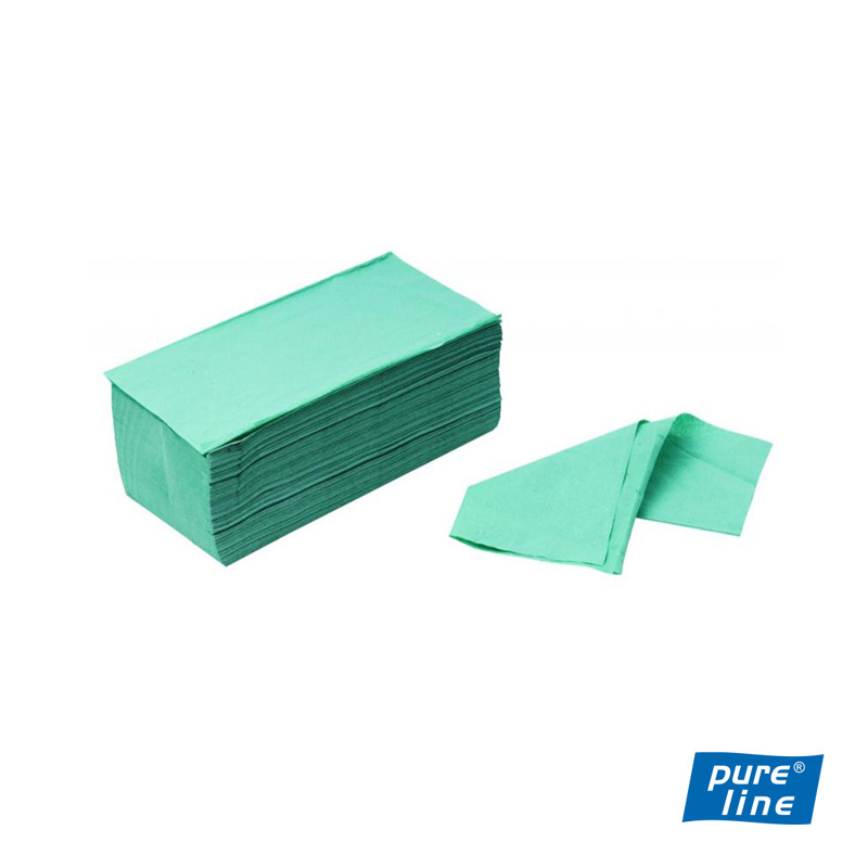 PURELINE skladané papierové utierky ZZ, zelené, 1 vrstva, 4000 ks v kartóne, 20 balíkov po 200ks