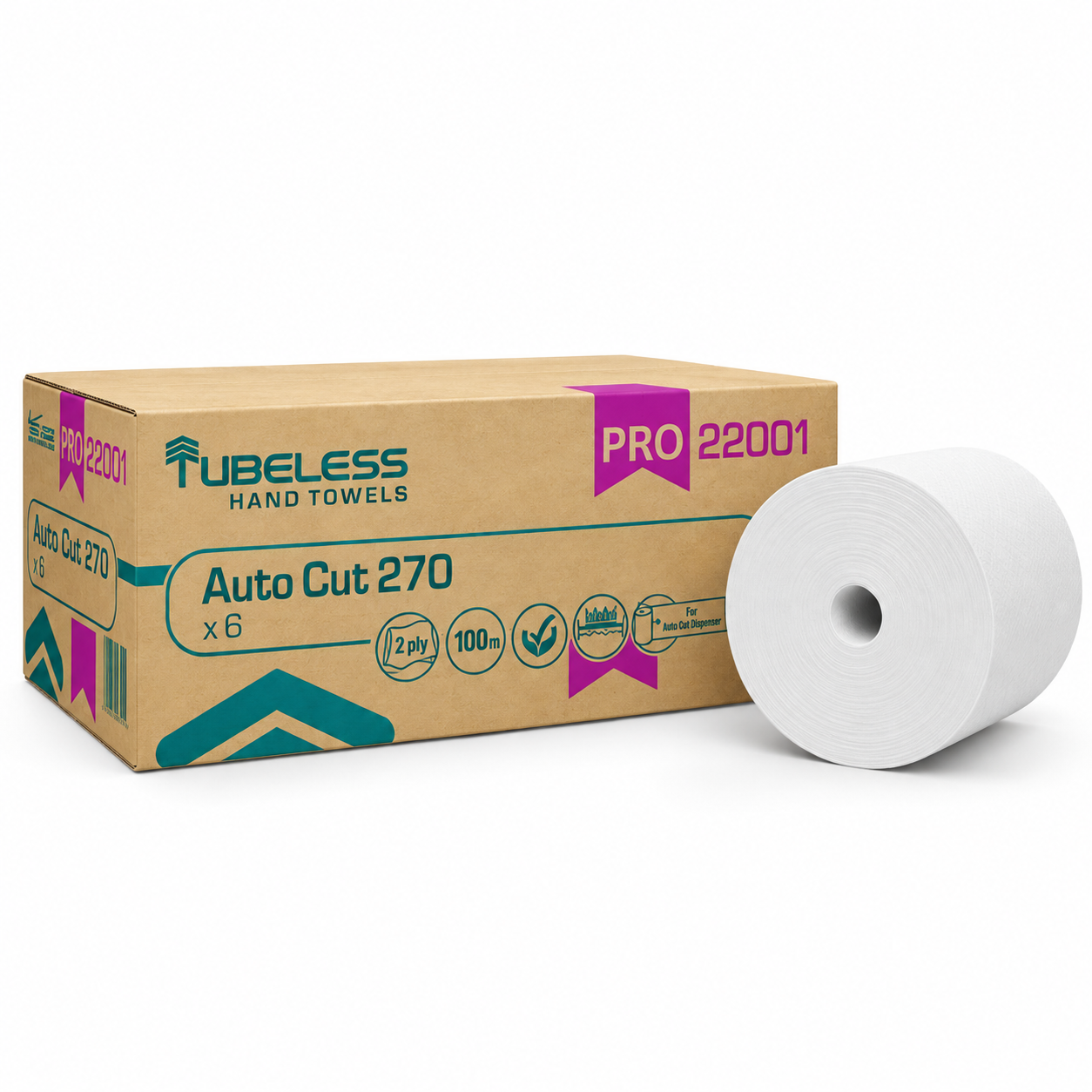 TUBELESS AUTOCUT PRO 270, 100% CELULÓZA biela 2 vr.návin 271,5 m 6 ks bal./20 cm x 271,5 m priemer19,6 cm, systém H1